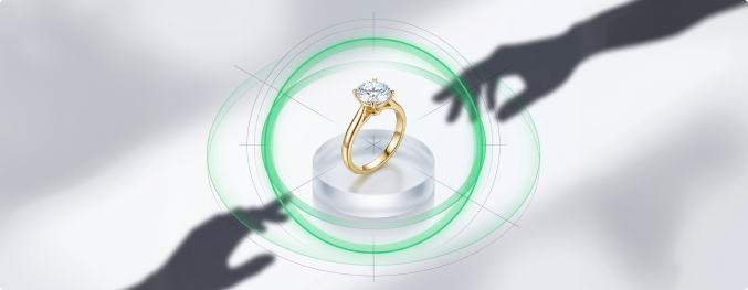 Two hands reaching for a ring inside a green concentric-circle target